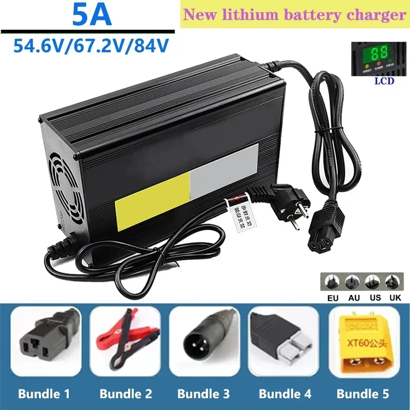 84V 20A Smart Charger - Pengisi daya baterai Lithium 5A 54.6V/67.2V/84V,